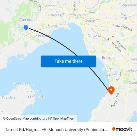 Tarneit Rd/Hogans Rd to Monash University (Peninsula Campus) map