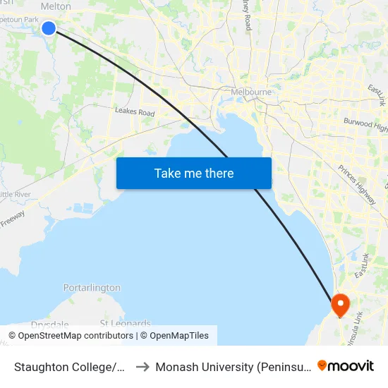 Staughton College/Wilson Rd to Monash University (Peninsula Campus) map