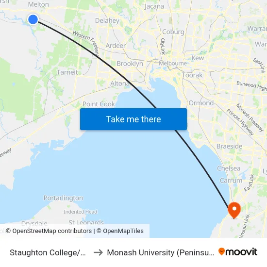 Staughton College/Wilson Rd to Monash University (Peninsula Campus) map