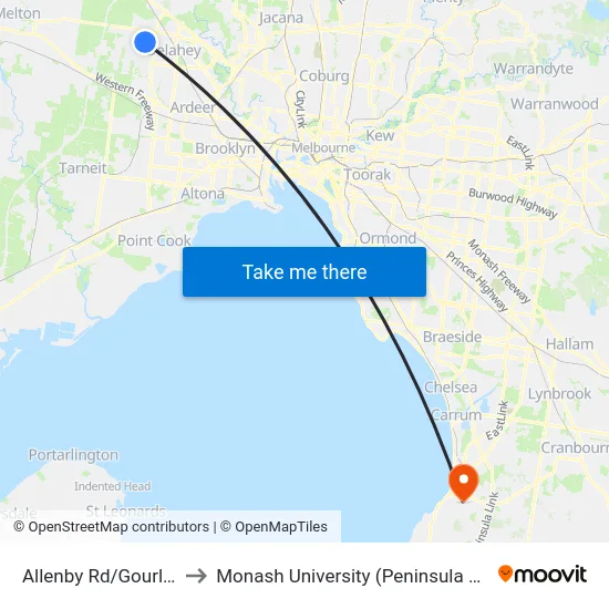 Allenby Rd/Gourlay Rd to Monash University (Peninsula Campus) map