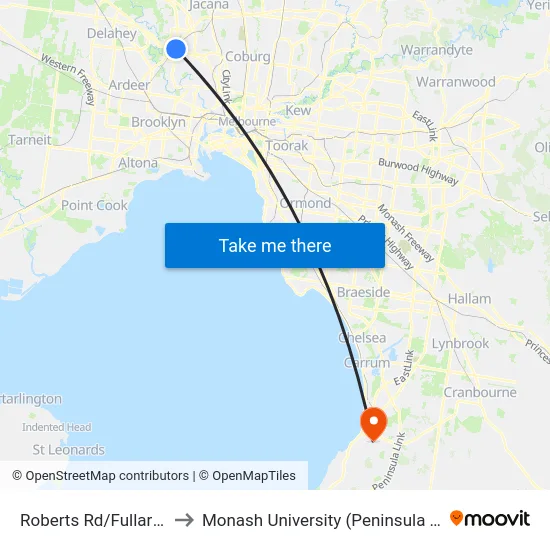 Roberts Rd/Fullarton Rd to Monash University (Peninsula Campus) map