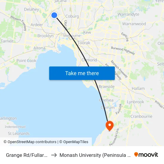 Grange Rd/Fullarton Rd to Monash University (Peninsula Campus) map