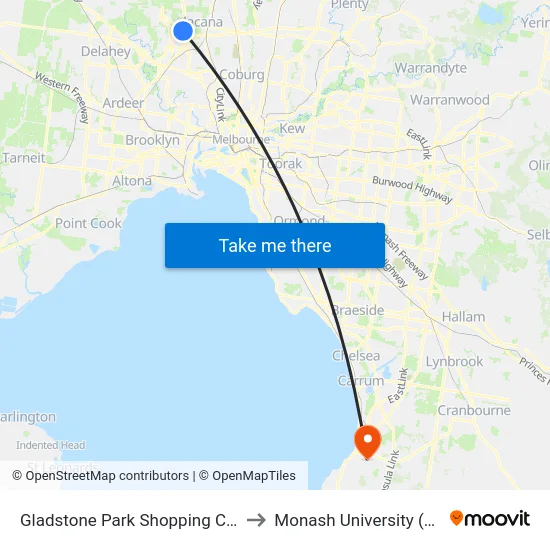 Gladstone Park Shopping Centre/Gladstone Park Dr to Monash University (Peninsula Campus) map