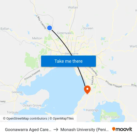 Goonawarra Aged Care/Anderson Rd to Monash University (Peninsula Campus) map