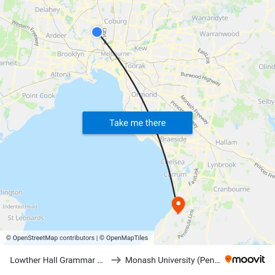 Lowther Hall Grammar School/Leslie Rd to Monash University (Peninsula Campus) map