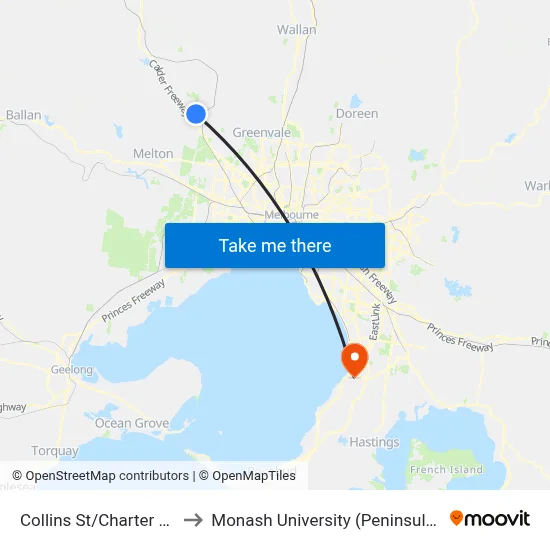 Collins St/Charter Rd West to Monash University (Peninsula Campus) map
