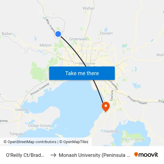 O'Reilly Ct/Bradman Dr to Monash University (Peninsula Campus) map