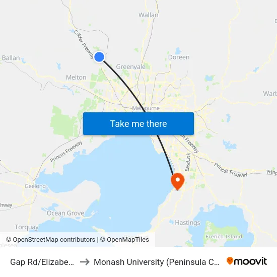 Gap Rd/Elizabeth Dr to Monash University (Peninsula Campus) map