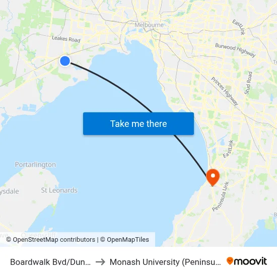 Boardwalk Bvd/Dunnings Rd to Monash University (Peninsula Campus) map