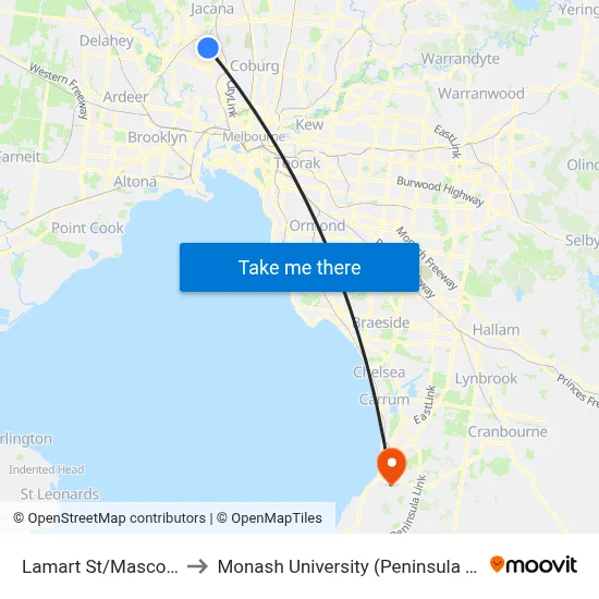 Lamart St/Mascoma St to Monash University (Peninsula Campus) map