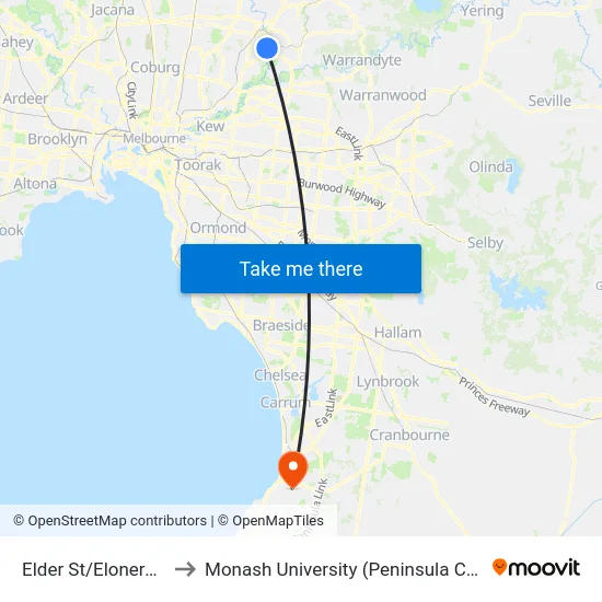 Elder St/Elonera Ave to Monash University (Peninsula Campus) map
