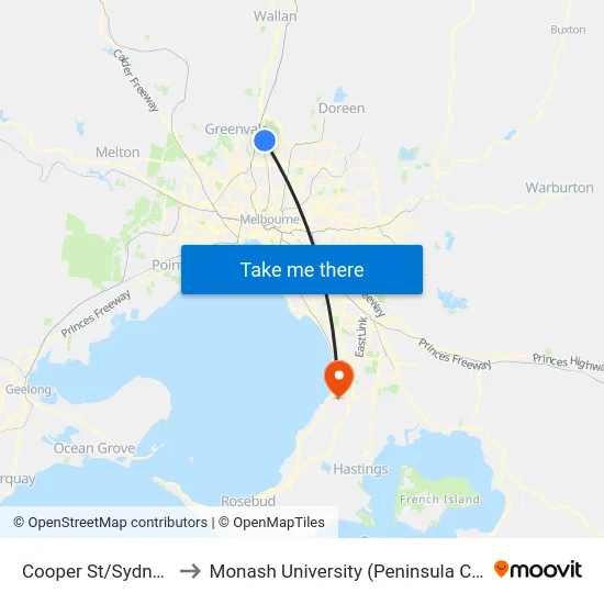 Cooper St/Sydney Rd to Monash University (Peninsula Campus) map