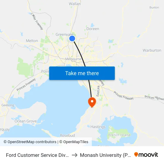 Ford Customer Service Division/1743 Sydney Rd to Monash University (Peninsula Campus) map
