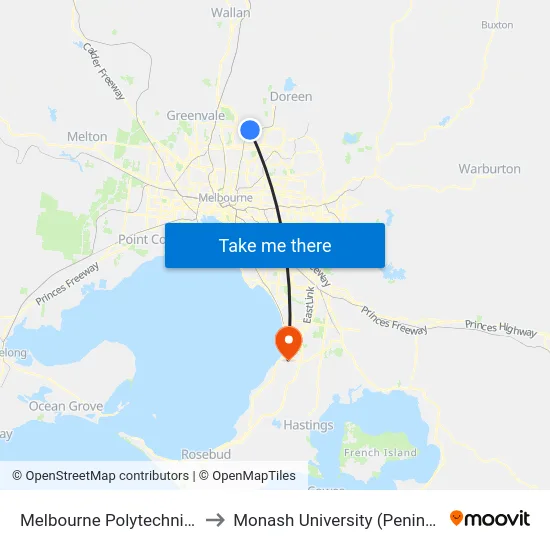 Melbourne Polytechnic/Dalton Rd to Monash University (Peninsula Campus) map