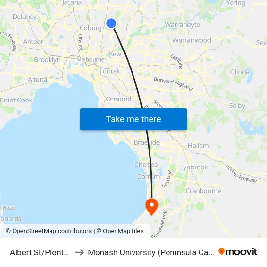 Albert St/Plenty Rd to Monash University (Peninsula Campus) map