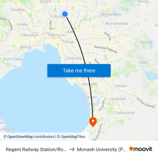 Regent Station/Robinson Rd to Monash University (Peninsula Campus) map