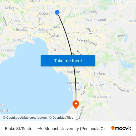 Blake St/Seston St to Monash University (Peninsula Campus) map