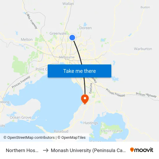Northern Hospital to Monash University (Peninsula Campus) map