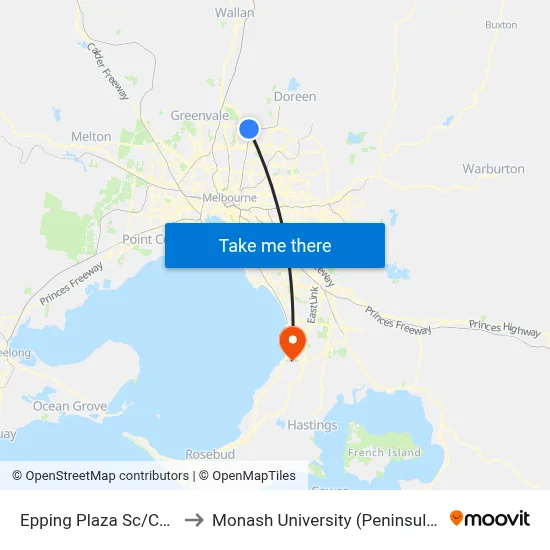 Epping Plaza Sc/Cooper St to Monash University (Peninsula Campus) map