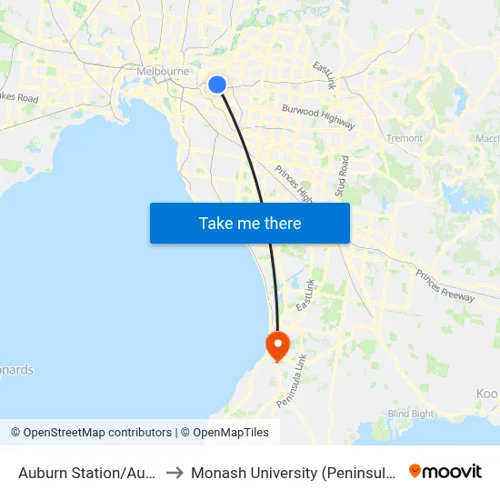 Auburn Station/Auburn Rd to Monash University (Peninsula Campus) map