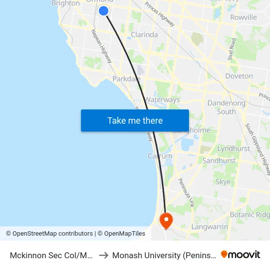Mckinnon Sec Col/Mckinnon Rd to Monash University (Peninsula Campus) map