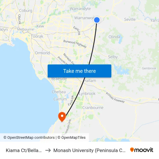 Kiama Ct/Bellara Dr to Monash University (Peninsula Campus) map