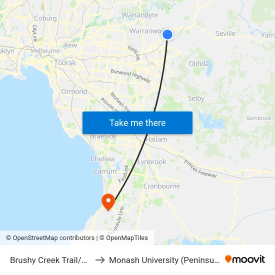 Brushy Creek Trail/Bellara Dr to Monash University (Peninsula Campus) map