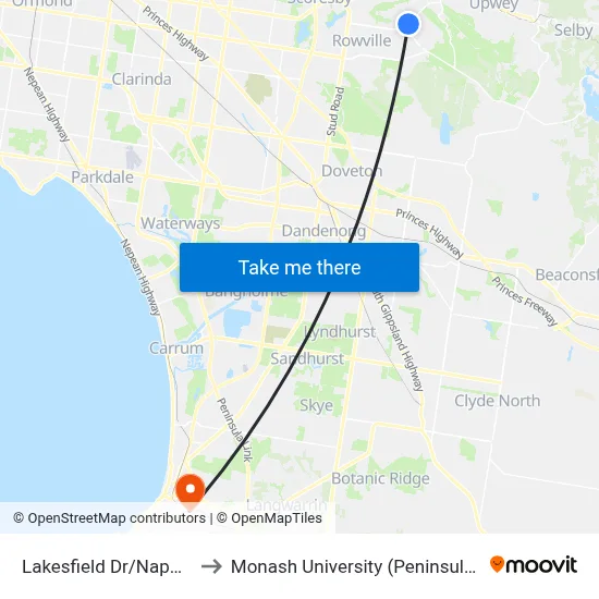 Lakesfield Dr/Napoleon Rd to Monash University (Peninsula Campus) map