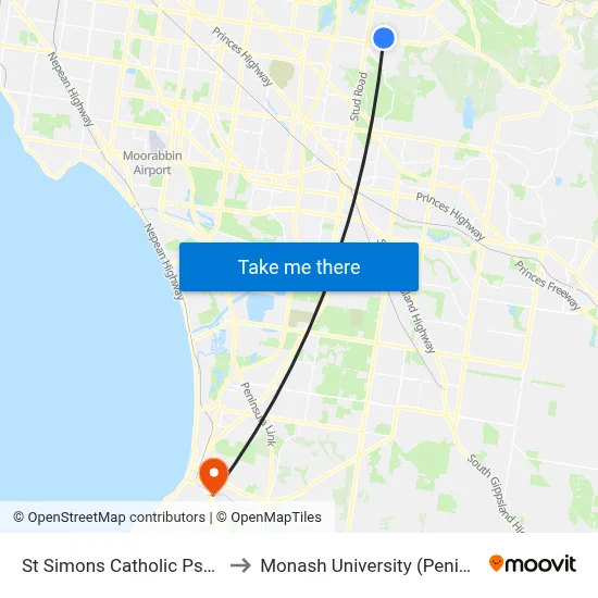 St Simons Catholic Ps/Taylors Lane to Monash University (Peninsula Campus) map
