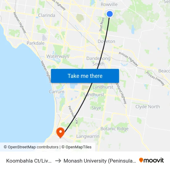 Koombahla Ct/Liviana Dr to Monash University (Peninsula Campus) map