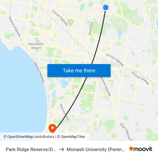Park Ridge Reserve/Dandelion Dr to Monash University (Peninsula Campus) map