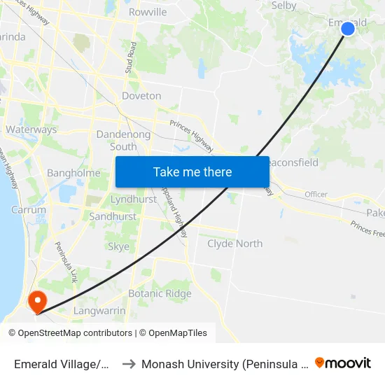 Emerald Village/Main St to Monash University (Peninsula Campus) map