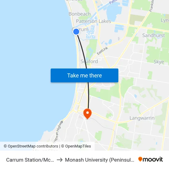 Carrum Station/Mcleod Rd to Monash University (Peninsula Campus) map