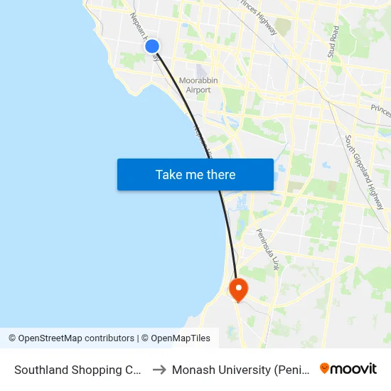Southland Shopping Centre/Karen St to Monash University (Peninsula Campus) map