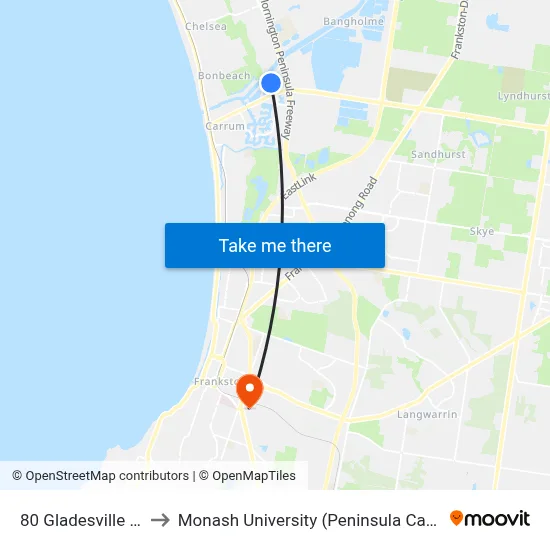 80 Gladesville Bvd to Monash University (Peninsula Campus) map