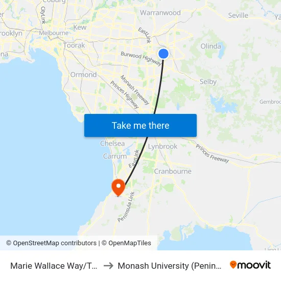 Marie Wallace Way/Terama Cres to Monash University (Peninsula Campus) map