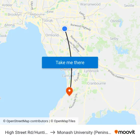 High Street Rd/Huntingdale Rd to Monash University (Peninsula Campus) map
