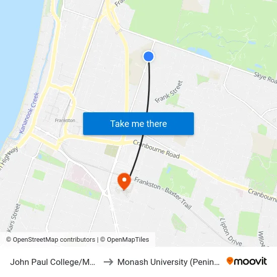 John Paul College/Mcmahons Rd to Monash University (Peninsula Campus) map