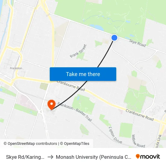 Skye Rd/Karingal Dr to Monash University (Peninsula Campus) map