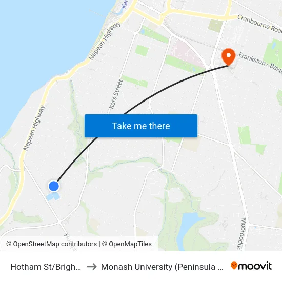 Hotham St/Brighton St to Monash University (Peninsula Campus) map