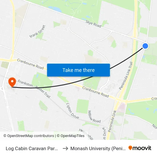 Log Cabin Caravan Park/Mcclelland Dr to Monash University (Peninsula Campus) map