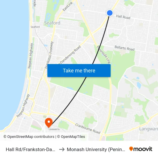 Hall Rd/Frankston-Dandenong Rd to Monash University (Peninsula Campus) map