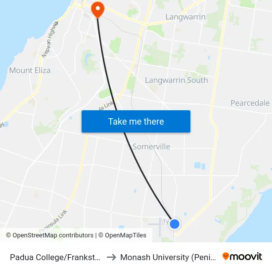 Padua College/Frankston-Flinders Rd to Monash University (Peninsula Campus) map