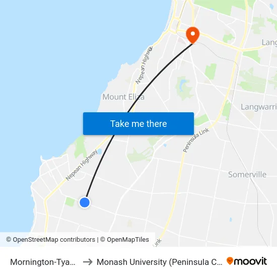 Mornington-Tyabb Rd to Monash University (Peninsula Campus) map
