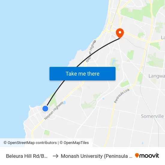 Beleura Hill Rd/Barkly St to Monash University (Peninsula Campus) map