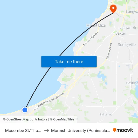 Mccombe St/Thomas St to Monash University (Peninsula Campus) map