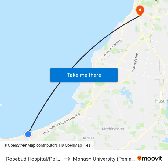 Rosebud Hospital/Point Nepean Rd to Monash University (Peninsula Campus) map