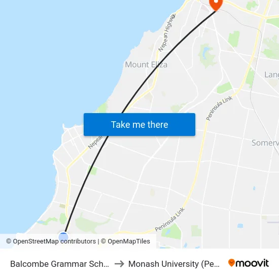 Balcombe Grammar School/Nepean Hwy to Monash University (Peninsula Campus) map