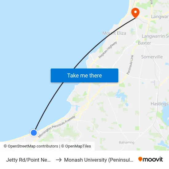 Jetty Rd/Point Nepean Rd to Monash University (Peninsula Campus) map