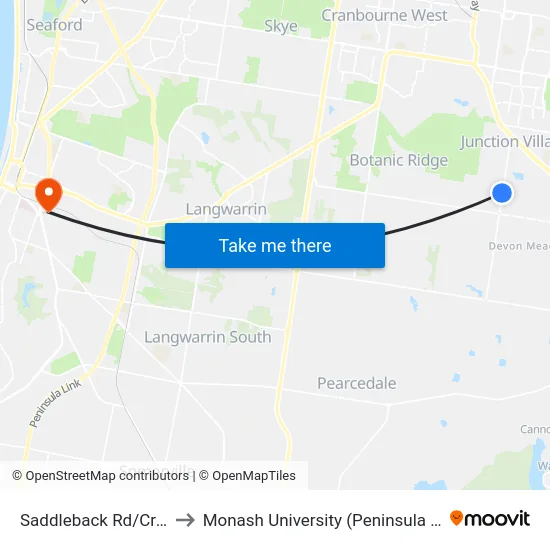 Saddleback Rd/Craig Rd to Monash University (Peninsula Campus) map